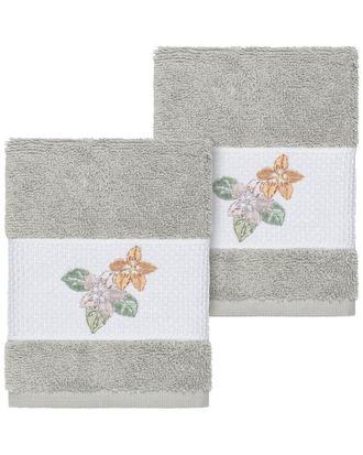 Linum Home Textiles 100% Turkish Cotton Caroline 2Pc Embellished Washcloth Set