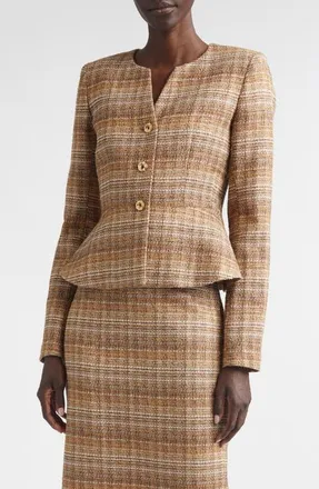 St. John Margaret Gilded Tweed Peplum Jacket in Copper Multi at Nordstrom, Size 14