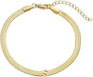 Adornia 18k Gold Plated Initial Herringbone Chain Bracelet in Gold-S at Nordstrom Rack