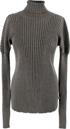 Bottega Veneta Grey Ribbed Knit Turtleneck Top Size S