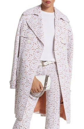 Michael Kors Floral Lace Trench Coat in Optic White at Nordstrom, Size 8