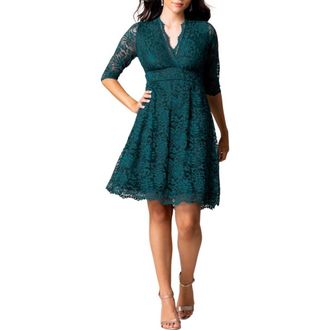 Kiyonna Mademoiselle A-Line Lace Cocktail Dress in Emerald Green at Nordstrom, Size X-Large