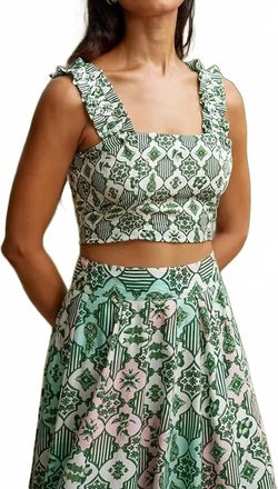 Verandah Cotton Crop Shirt In Emerald