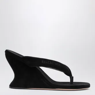 Balenciaga Wedge thong sandals Gaeta in black stretch velvet