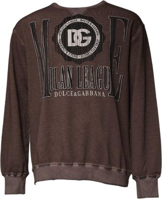 Dolce & Gabbana Brown Logo Print Crew Neck Pullover Mens Sweater