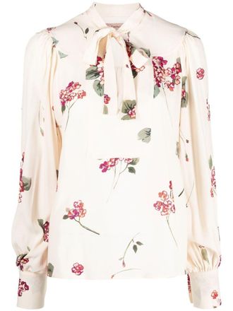 Twin-Set Blusa a fiori con fiocco - Toni neutri