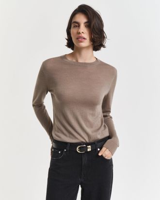GANT Women Extra Fine Merino Wool Crew Neck Sweater (XXXL) TAUPE BEIGE