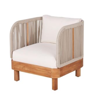 Maisons du monde Sill&oacute;n de jard&iacute;n de teca y cuerda beige con cojines beige
