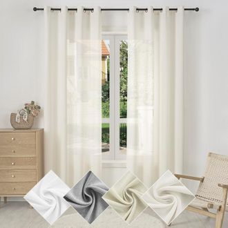 Woltu 1x Cortinas Interiores Semitransparentes Modernas 100% Poli&eacute;ster Con Anillas Crema 135x225cm,cortina Sin Correas - Woltu