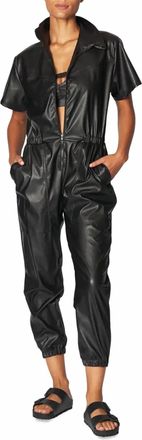 Heroine Sport Work Faux-Leather Zip-Front Jumpsuit In Black