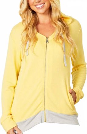 French Kyss Contrast Trim Zip Hoodie In Yellow