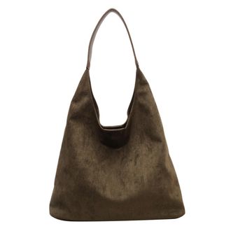 Generic Women Suede Shoulder Bag Retro Single Shoulder Bag Large Capacity Simple Tote Handbag Solid Color Trendy Work Hobo Hasp Closure Outdoor Travel Bag (Gr