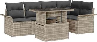 vidaXL Conjunto De Sof&aacute; De Jard&iacute;n Con Coj&iacute;n 6 Pcs Gris Claro Polirat&aacute;n Vidaxl