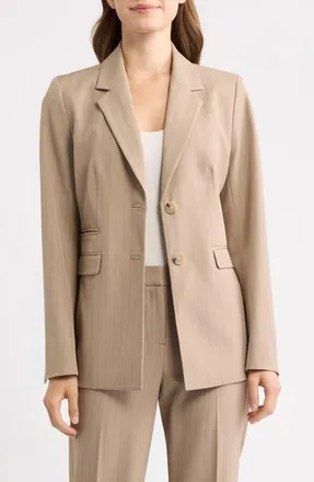 Anne Klein Pinstripe Two-Button Blazer in Natural Clay/anne Black at Nordstrom, Size 10