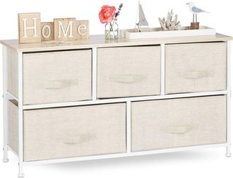 Relaxdays Relaxdays - Cajonera Multiusos Con 5 Cajones, Metal-tela, Beige, 54.5 X 100 X 30 Cm