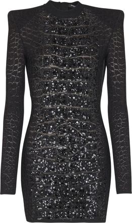 Balmain sequin-embellished knit mini dress - Black