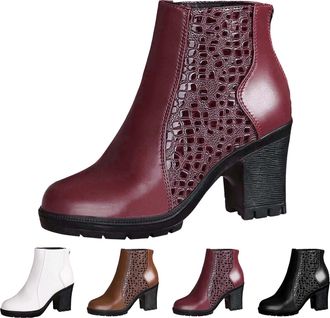 Generic Stylish Womens Ankle Boots Leather Retro Chunky Heel Zip Up Short Boots Casual Fashion Footwear for Comfortable Fall and Winter Wear (Black, 3.5)