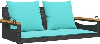 vidaXL Banco Columpio Con Cojines Rat&aacute;n Sint&eacute;tico Negro 109x62x40 Cm Vidaxl