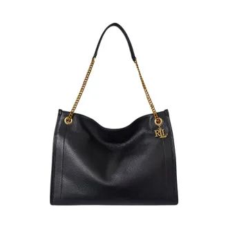 Ralph Lauren Structured Black Handbag with Gold-tone Chain Detail