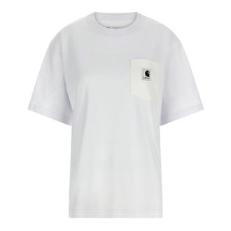 sacai Tops, Dames, Wit, M, Katoen, Katoenen Jersey T-shirt