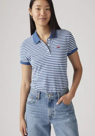 Levi's Poloshirt LEVIS LEVIS HM POLO, Damen, Gr. L, blau (blau, wei&szlig;), Piqu&eacute;, Obermaterial: 95% Baumwolle, 5% Elasthan, gestreift, slim fit normal, ohne Auss