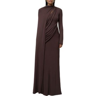 JLUXLABEL Draped Elegance Long Sleeve Gown in Brown at Nordstrom, Size X-Small