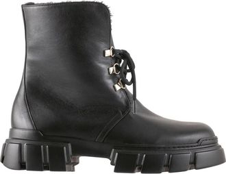 H&ouml;gl Zwarte Winter Enkellaarzen - Dames - Veterlaarzen - Zwart - 36 EU - Leer - Schoenen