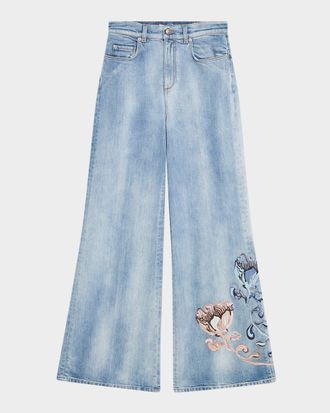 Dorothee Schumacher Denim Love Faded Floral-Embroidered Denim Jeans