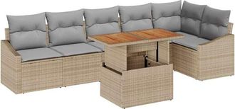 vidaXL Garden Sofa Set with Storage 7 pcs Beige Poly rattan Vidaxl