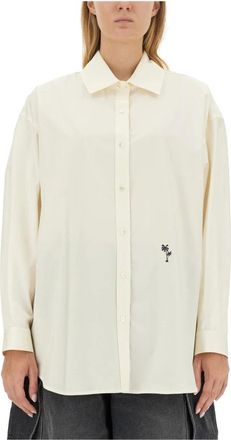Palm Angels Palms Embroidered Shirt - Dames - Overhemden - Beige - S - Katoen - Overhemden