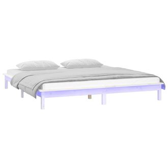 vidaXL Estructura Cama Led Sin Colch&oacute;n Madera Maciza Blanco 120x200 Cm Vidaxl