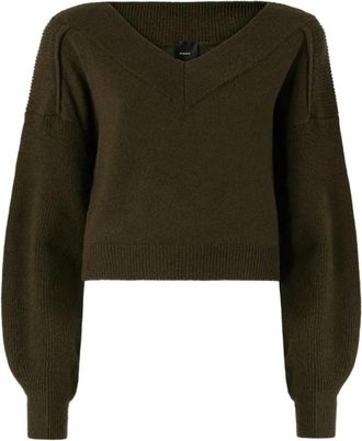Pinko Ringhio Trui - Dames - V-hals truien - Groen - L - Wol - Truien & Vesten