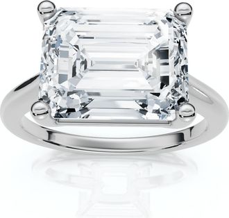 Pompeii3 Certified 5Ct Emerald Cut Lab Grown Diamond Solitaire East West Engagement Ring