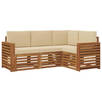 vidaXL Juegos De Sof&aacute;s 4 Pcs Natural Y Beige Madera De Acacia S&oacute;lida Vidaxl