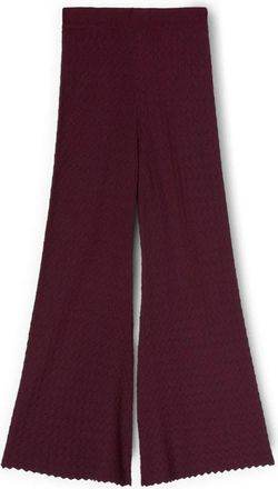 Motivi Gebreide broek met kantdessin - Dames - Wijde Broeken - Rood - L - Nylon - Broeken