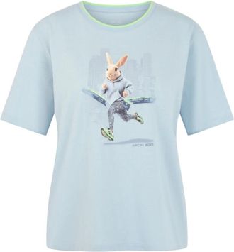 Marc Cain Katoenen T-shirt met konijnenprint - Dames - T-shirts - Blauw - S - Katoen - Tops