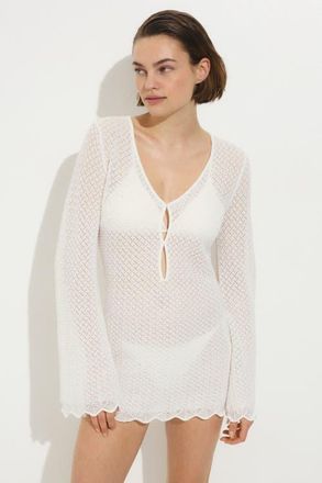 H&M Pointelle-knit beach dress in White at Nordstrom, Size X-Large