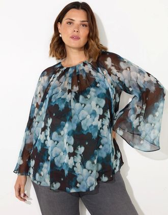 Live Unlimited London Womens Blue Floral Crinkle Chiffon Blouse - Size: 12