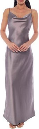 Marina Rossini Sleeveless Cowl Neck Satin Maxi Dress in Mink at Nordstrom Rack, Size X-Large