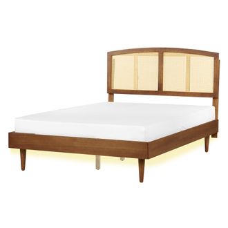 Beliani Cama Led De Listones De Madera Clara De Caucho Con Cabecero Estilo R&uacute;stico Minimalista 140 X 200 Cm Varzy