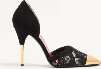 Valentino Garavani D&eacute;collet&eacute; Sinead In Camoscio E Pizzo 105mm Donna NERO/ORO 35.5