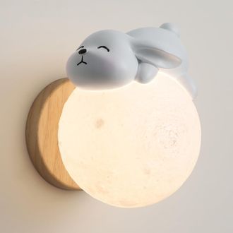 OEM Applique Lune Applique Murale Lapin En R&eacute;sine Blanche Applique Murale Moderne En Bois Avec Abat-jour Globe Pla, Appliques Murales Lapin Mignon Nordiqu