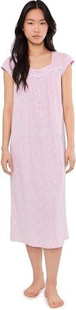 Eileen West Cotton Knit Cap Sleeve Long Gown Womens Pajama Pink Ground Wild Blooms : SM