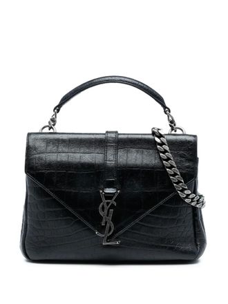 Saint Laurent 2016 Medium Croc Embossed Leather College satchel - Black
