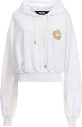 Just Cavalli Hoodie met logo-borduursel - Heren - Hoodies - Wit - S - Katoen - Hoodies & sweatvesten