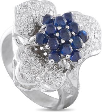 Luxury Bazaar 18K White Gold 0.48ct Diamond and Sapphire Ring MF03-050626