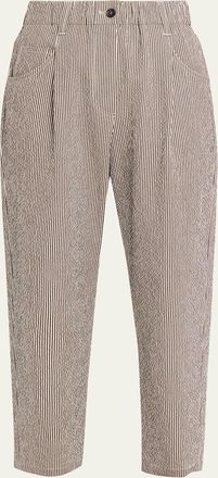 Brunello Cucinelli Cotton Seersucker Straight-Leg Ankle Pants