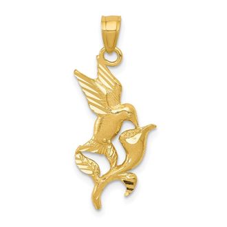 Diamond2Deal 14k Yellow Gold Polished Hummingbird Flower Pendant