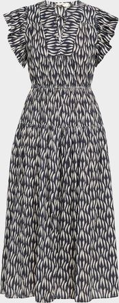 Ulla Johnson Kairi Printed Flutter-Sleeve Midi Dress