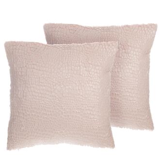 Beliani Conjunto De Cojines Decorativos Rosa Con Efecto Crujido 45 X 45 Cm Decoraci&oacute;n Moderna Glamour Peony